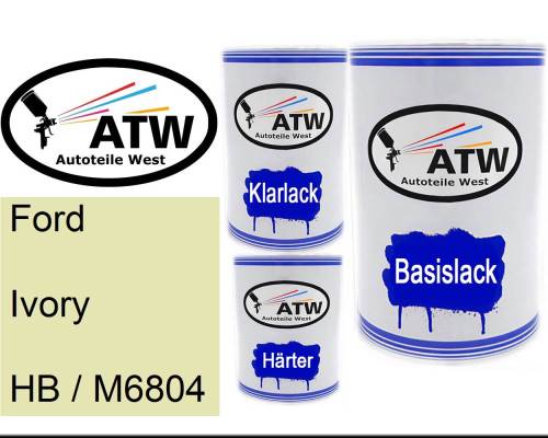 Ford, Ivory, HB / M6804: 500ml Lackdose + 500ml Klarlack + 250ml Härter - Set, von ATW Autoteile West.